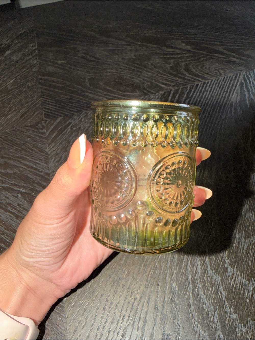 Decorative Green Glass Tea Light Candle Holder